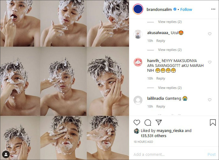 Unggah Foto Keramas dan Telanjang Dada, Brandon Salim Bikin Netizen Gemas