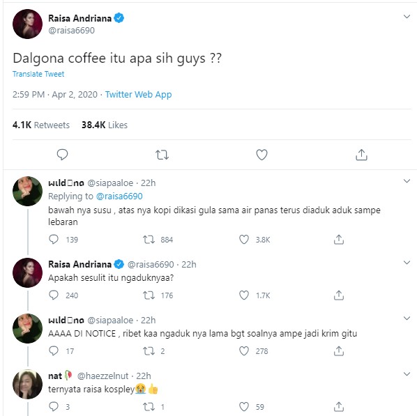 Pengakuan Raisa Tak Tahu Soal Dalgona Coffee Jadi Perbincangan Netizen