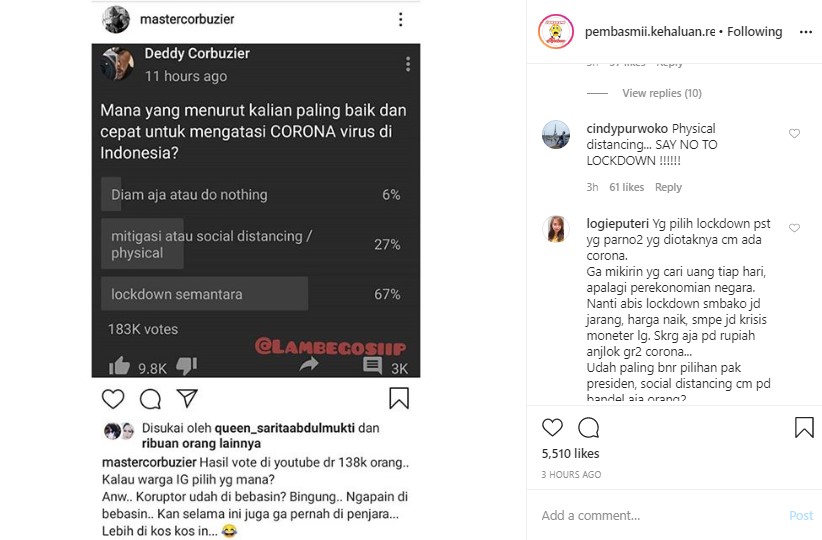 Hasil Voting Deddy Corbuzier Soal Opsi Tercepat Tangani Virus Corona Picu Perdebatan