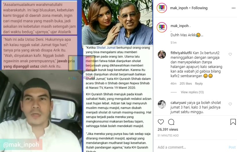 Atalarik Syah Dihujat Bagikan Video Soal Hukum Tak Salat Jumat, Begini Tanggapan KH Quraish Shihab