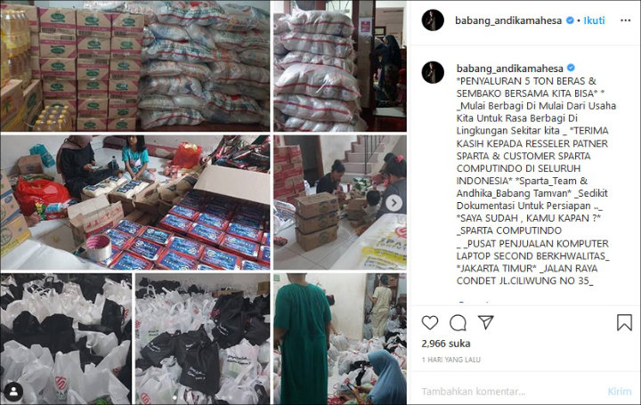 Peduli Korban Corona, Andika Maesa Sumbang 5 Ton Beras dan Sembako