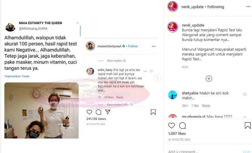 Maia Estianty Tutup Kolom Komentar Usai Disindir Netizen Lakukan Rapid Test Karena Banyak Duit
