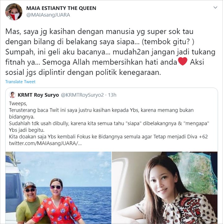 Cuitan Maia Estianty Dikritik Roy Suryo, Begini Balasannya