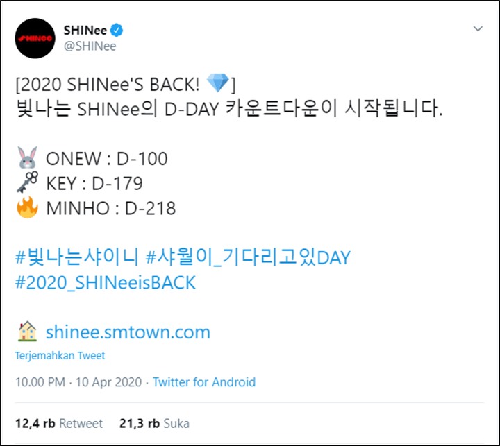 Akun Twitter SHINee Unggah Update Misterius, Fans Duga Bakal Segera Comeback