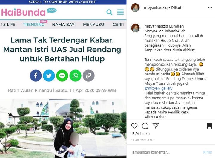Pekerjaan Eks Istri UAS Disorot