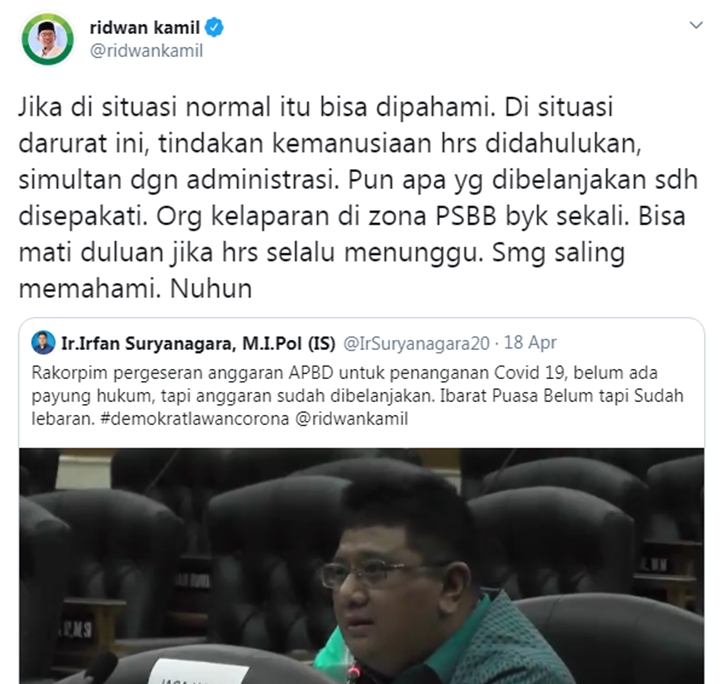 Demokrat Jabar Kritik Bansos Corona Tak Dilandasi UU, Jawaban Tegas Ridwan Kamil Banjir Pujian