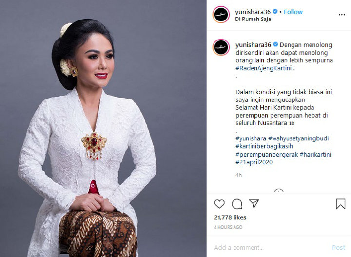 Rayakan Hari Kartini di Tengah Corona, Yuni Shara Ajak Kaum Wanita Saling Tolong Menolong