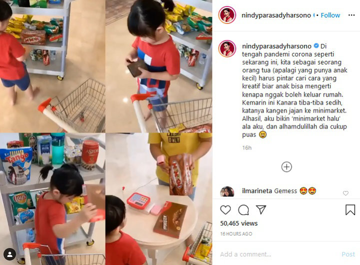 Anak Tak Bisa Keluar Rumah Saat Karantina, Nindy Ayunda Kreatif Bikin Minimarket Sendiri