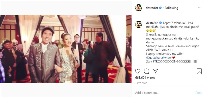 Rayakan Anniversary di Tengah Pandemi Corona, Desta dan Natasha Rizki Tetap Bersyukur