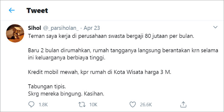 Trending Twitter, Orang Bergaji Rp 80 Juta Kena PHK Imbas Corona Hingga Rumah Tangga Berantakan
