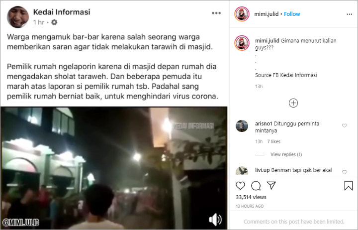 Beredar Video Massa Amuk Rumah Warga yang Melaporkan Salat Tarawih di Masjid