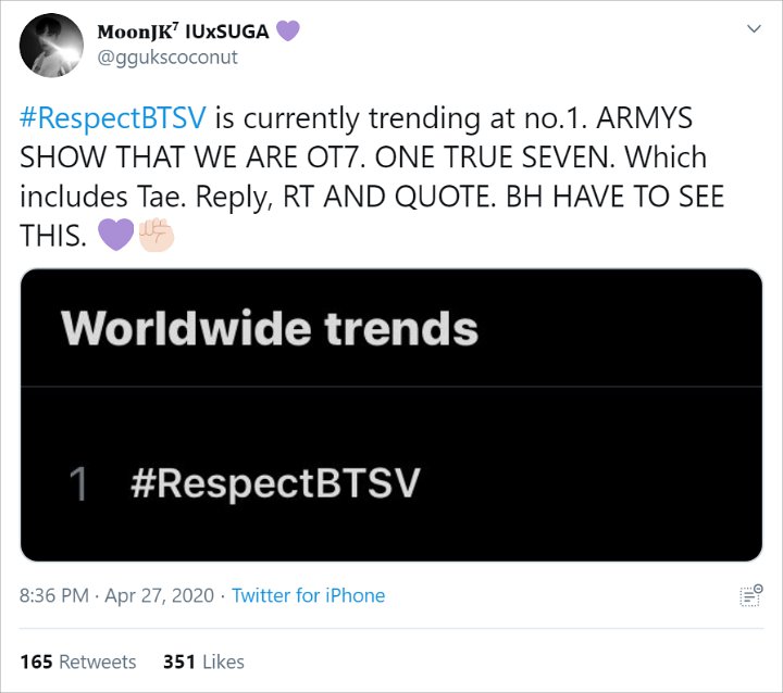 #RespectBTSV Trending 1