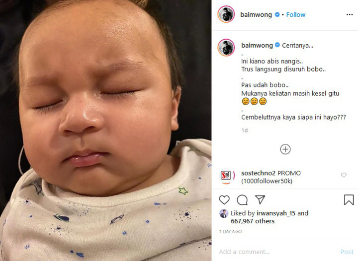  Baim  Wong  Unggah Foto Kiano Pasang Wajah Cemberut Saat 