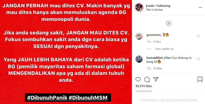Percaya Teori Konspirasi, Jerinx SID Larang Masyarakat Tes COVID-19
