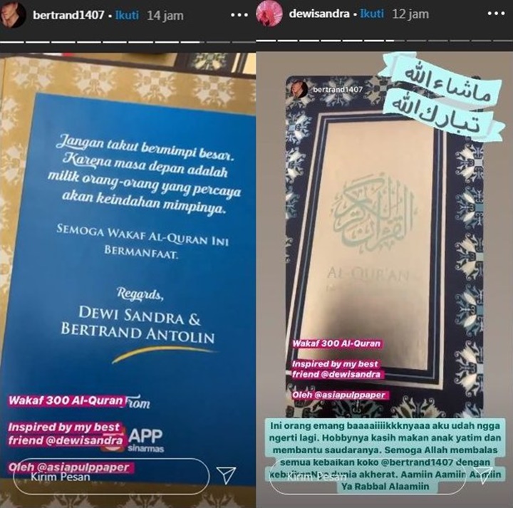 Meski Non Muslim, Bertrand Antolin Ikut Wakafkan 300 Alquran Bersama Dewi Sandra