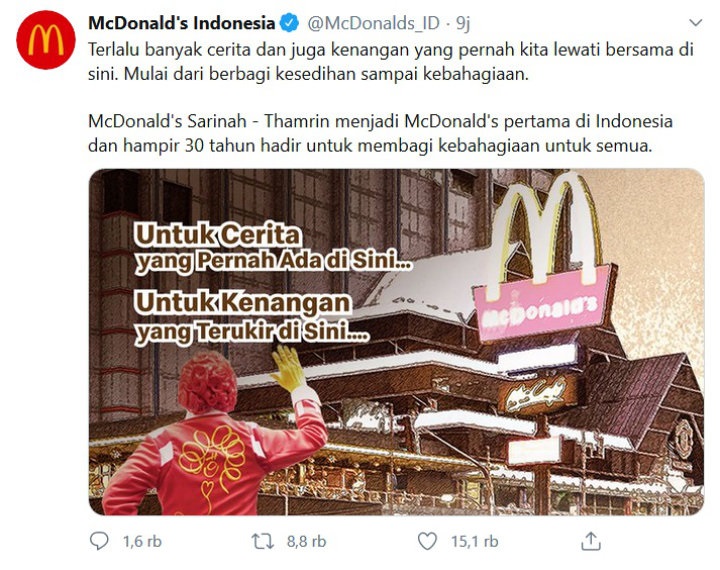 Mcdonald S Sarinah Resmi Tutup Dan Jadi Trending Begini Reaksi Sedih Netizen