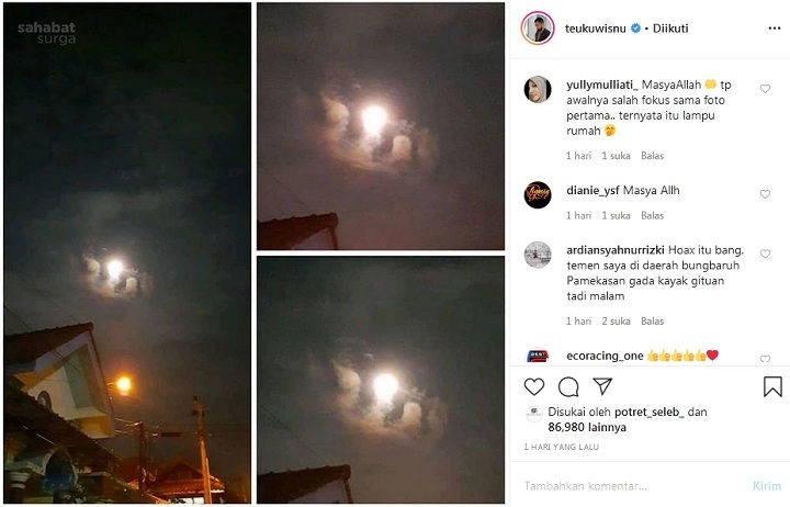Teuku Wisnu Posting Penampakan Supermoon Berlafaz Allah, Netizen Sebut Cuma Hoax