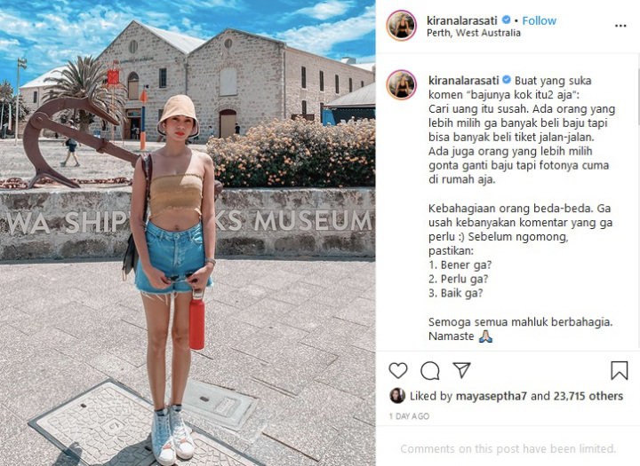 Kerap Diledek Bajunya Cuma Itu-Itu Aja, Kirana Larasati Beri Balasan Menohok