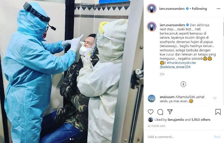 Lakukan Tes Swab di Rumah, Evan Sanders Deg-degan Tunggu Hasilnya Keluar