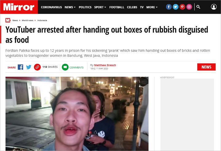 Prank YouTuber Ferdian Paleka Dibahas Media Inggris