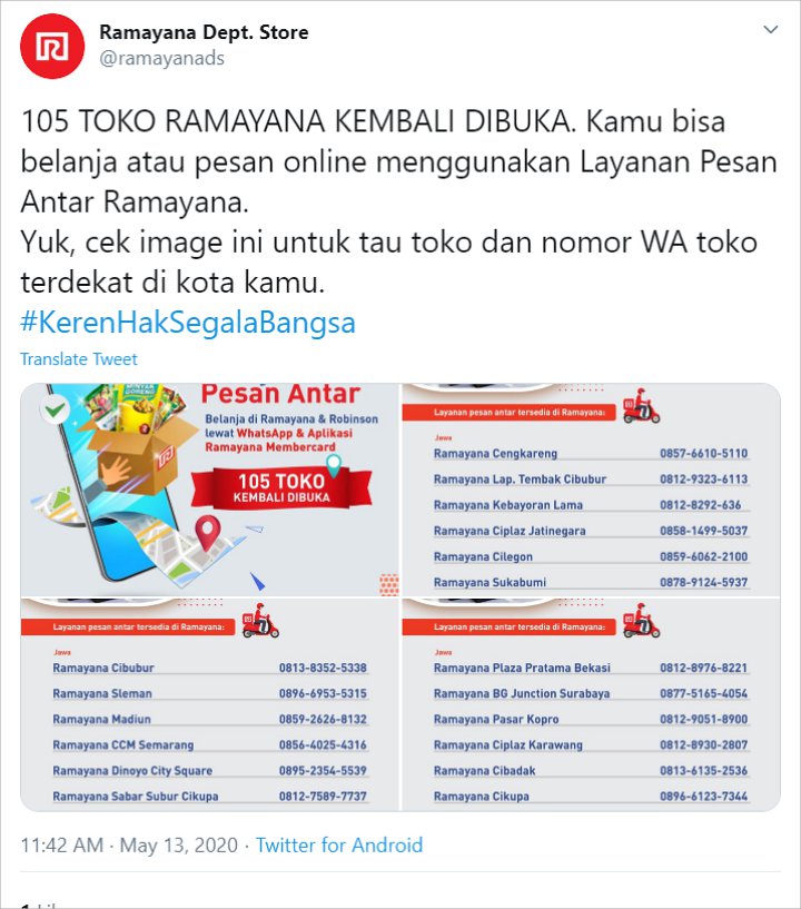 Penuhi Kebutuhan Jelang Lebaran, Matahari dan Ramayana Kembali Buka di Tengah PSBB
