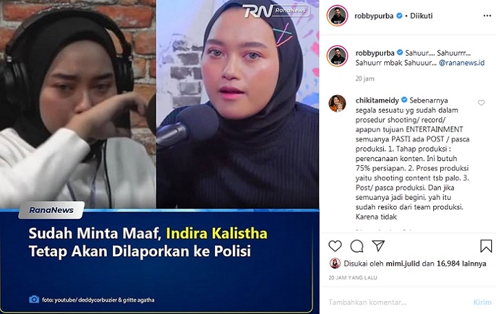 Chiquita Meidy Komentari Kasus Indira Kalistha, Salahkan Gritte Agatha?