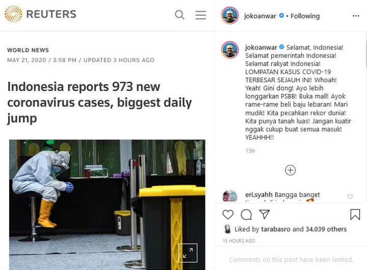 Indonesia Pecahkan Rekor Baru Soal Penambahan Kasus Corona, Ini Kata Joko Anwar