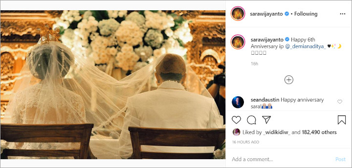 Rayakan Anniversary ke-6, Demian Aditya dan Sara Wijayanto Kompak Unggah Momen Pernikahan