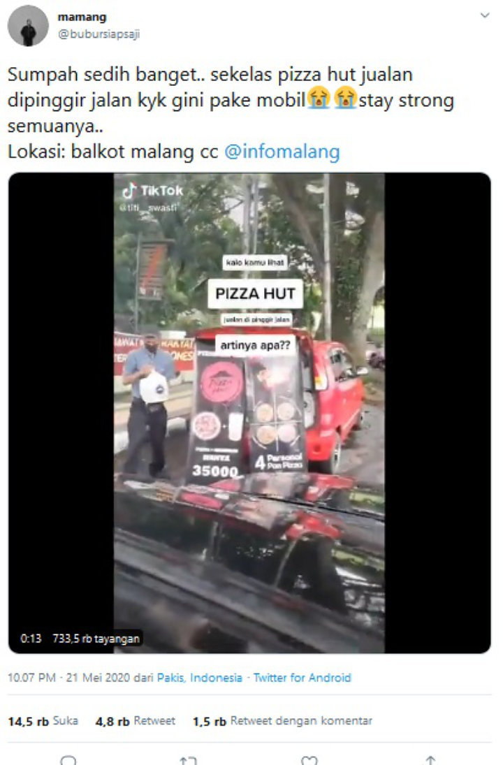 Viral Pizza Hut Jualan di Pinggir Jalan Tuai Simpati, Benarkah Gegara Tak Laku Imbas Corona?