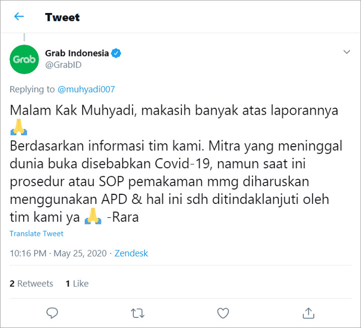 Viral Ojol Hadiri Pemakaman Jenazah COVID-19 Bikin Khawatir Pelanggan, Begini Penjelasan Grab