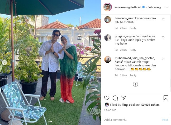 Posting Foto Lebaran Bareng Suami, Baju Vanessa Angel Jadi Sorotan