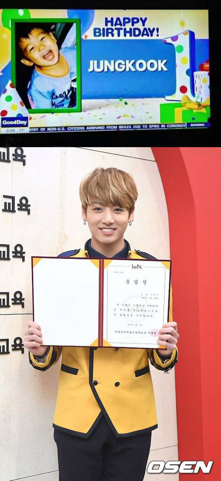 Asik Kocak Fans BTS Bikin Foto Kelulusan SM Jungkook DItayangkan Di TV Amerika