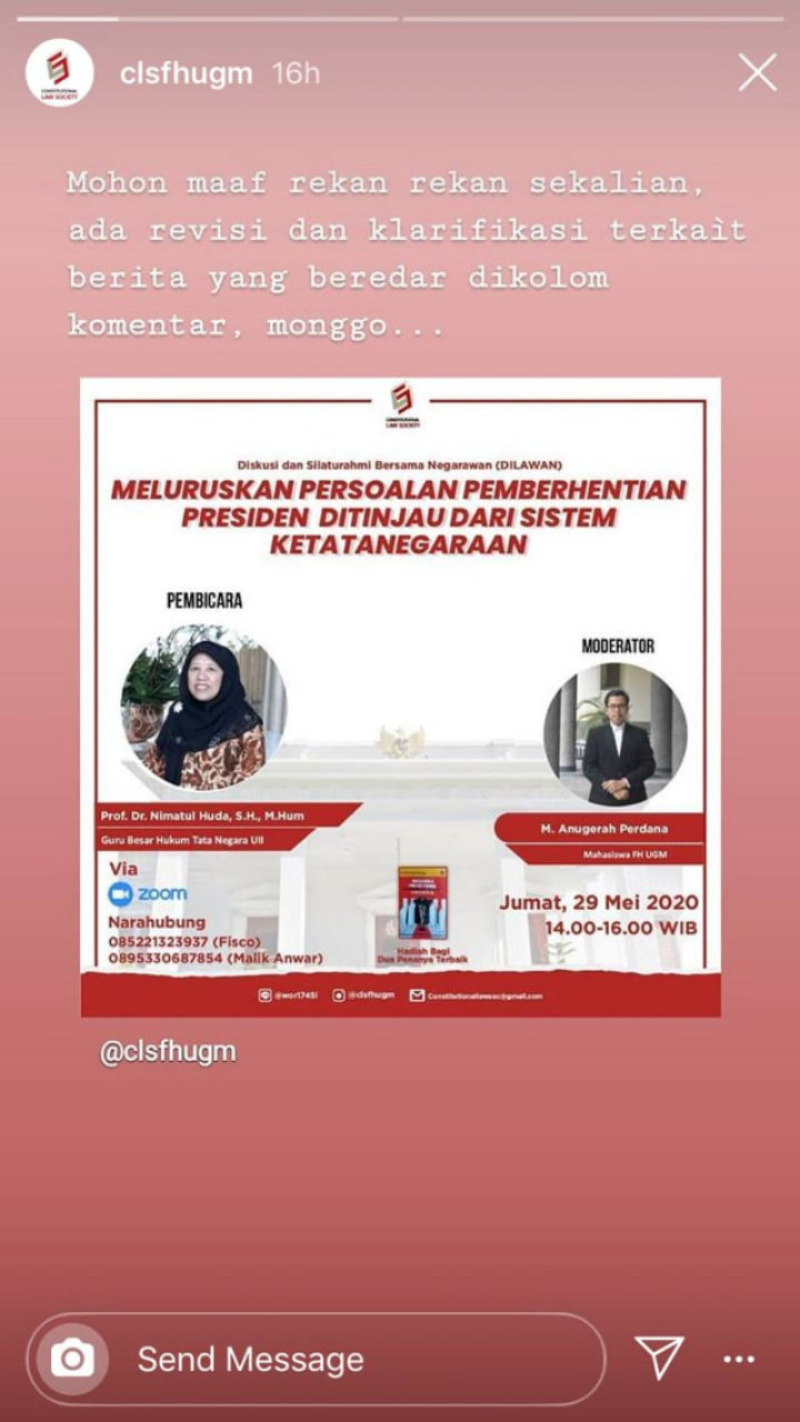 Geger Diskusi Mahasiswa UGM Bertajuk Pemecatan Presiden, Ini Fakta Sebenarnya