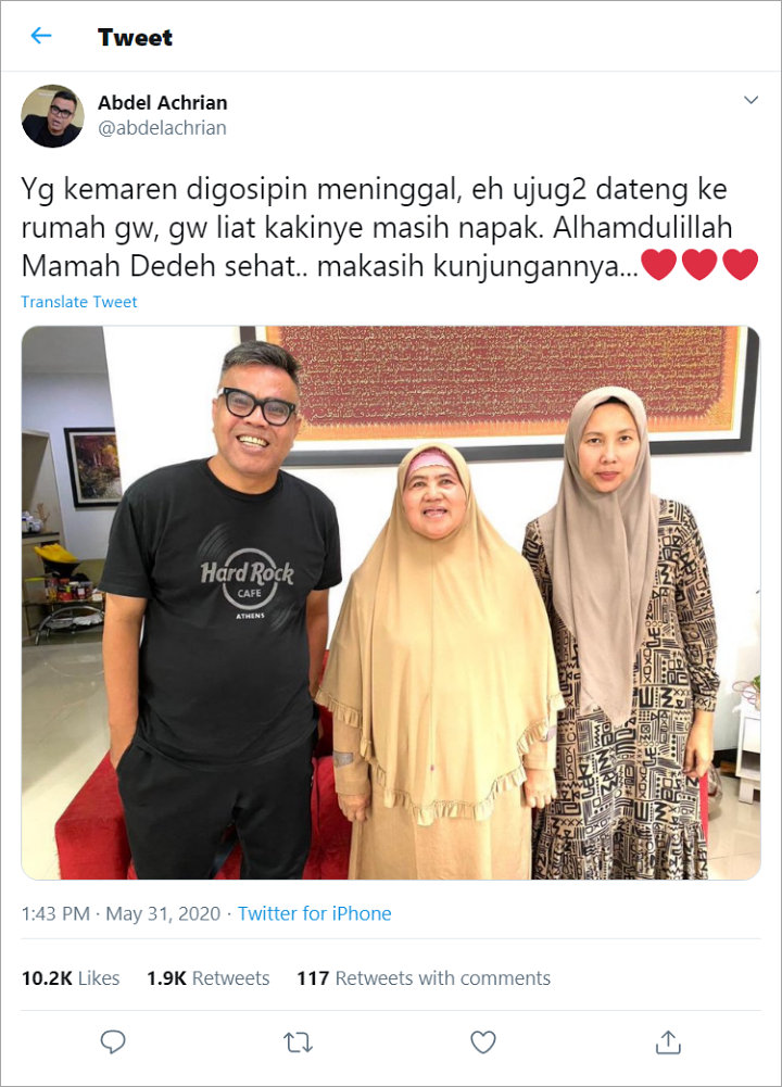 Abdel Achrian Pamer Foto Dikunjungi Mamah Dedeh