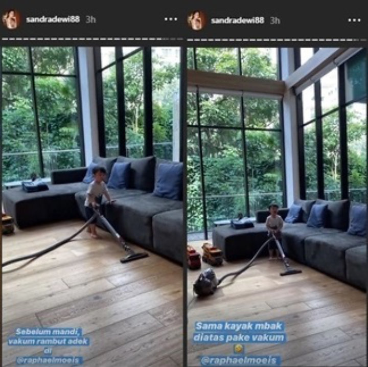 Lucunya Anak Sandra Dewi, Raphael Moeis Bantu ART Bersihkan Rumah Sampai Keringetan