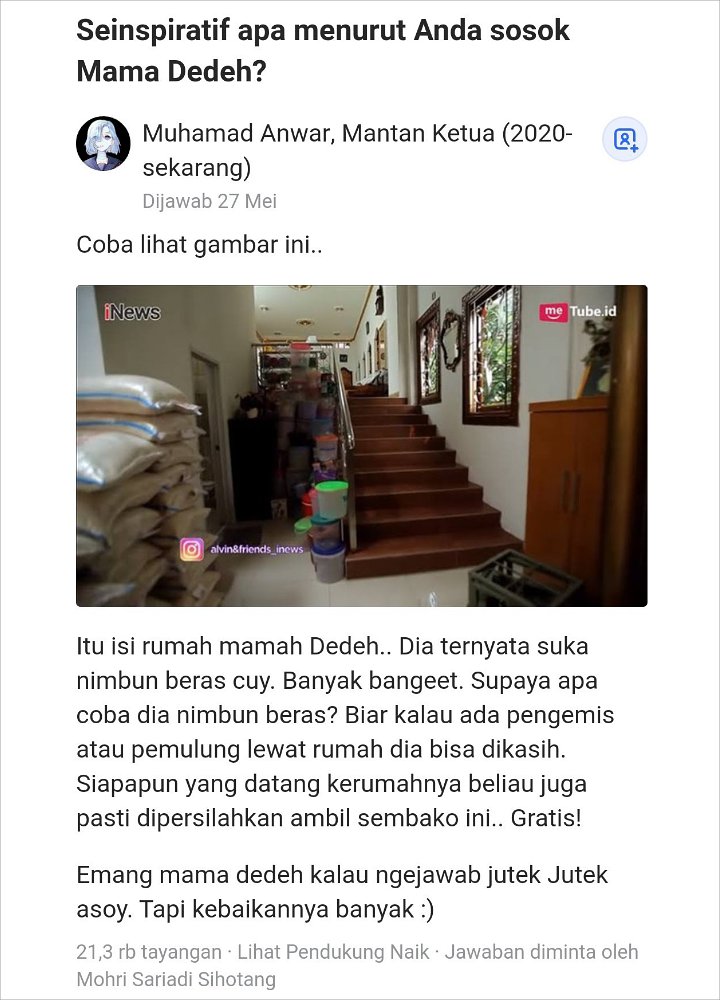 Mamah Dedeh \'Nimbun\' Beras