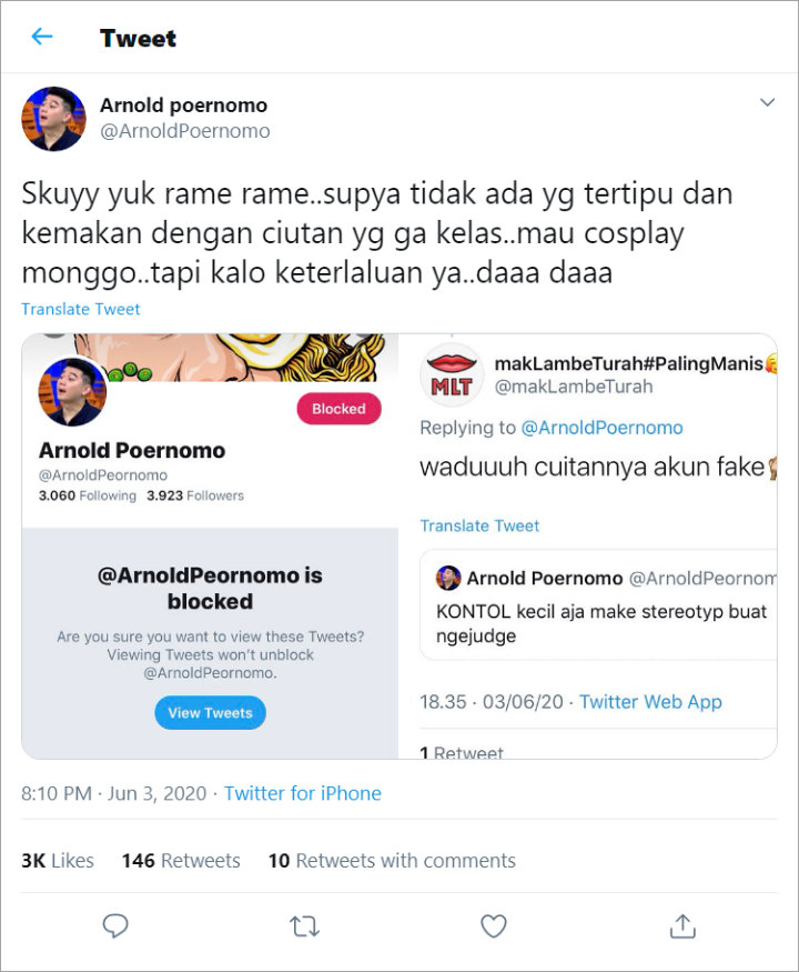 Chef Arnold Ancam Penjarakan Akun yang Tiru Dirinya di Twitter