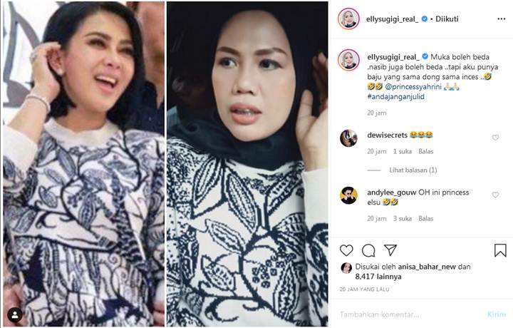 Ely Sugigi Bangga Kembaran Baju dengan Syahrini