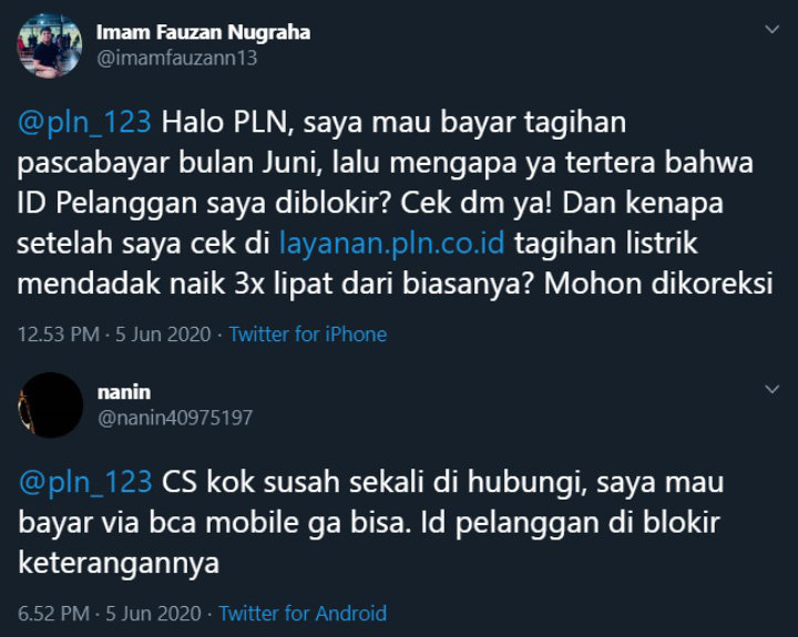 ID Pelanggan PLN Terblokir