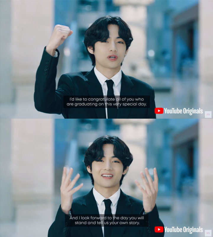 V BTS Dipuji Gunakan Bahasa Isyarat dalam Pidatonya untuk Angkatan 2020