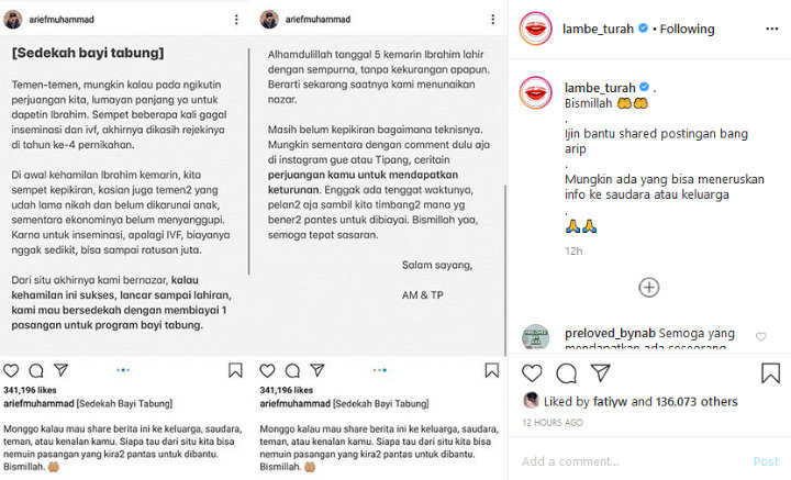 Sukses Bayi Tabung, Arief Muhammad Bakal Tanggung Biaya Pasangan Lain