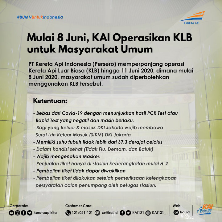 KAI Perbolehkan Masyarakat Umum Naik KLB