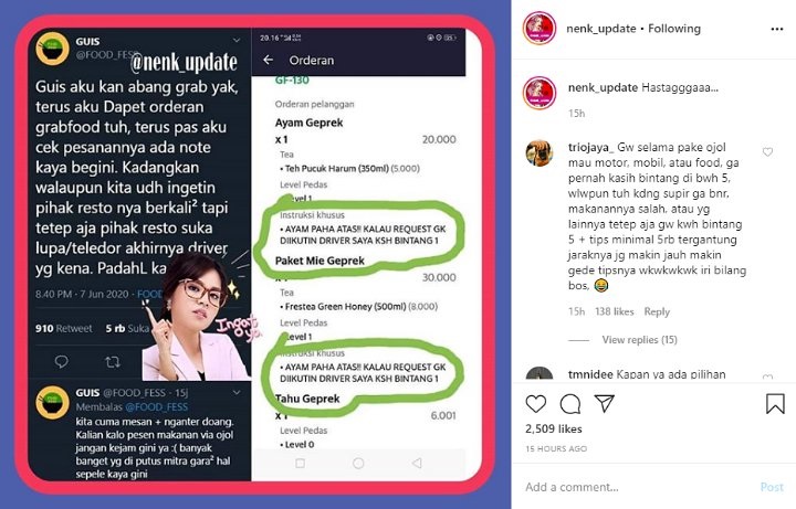 Viral Curhatan Driver Ojol Pengantar Makanan yang Diancam Konsumen Jika Pesanan Tak Sama