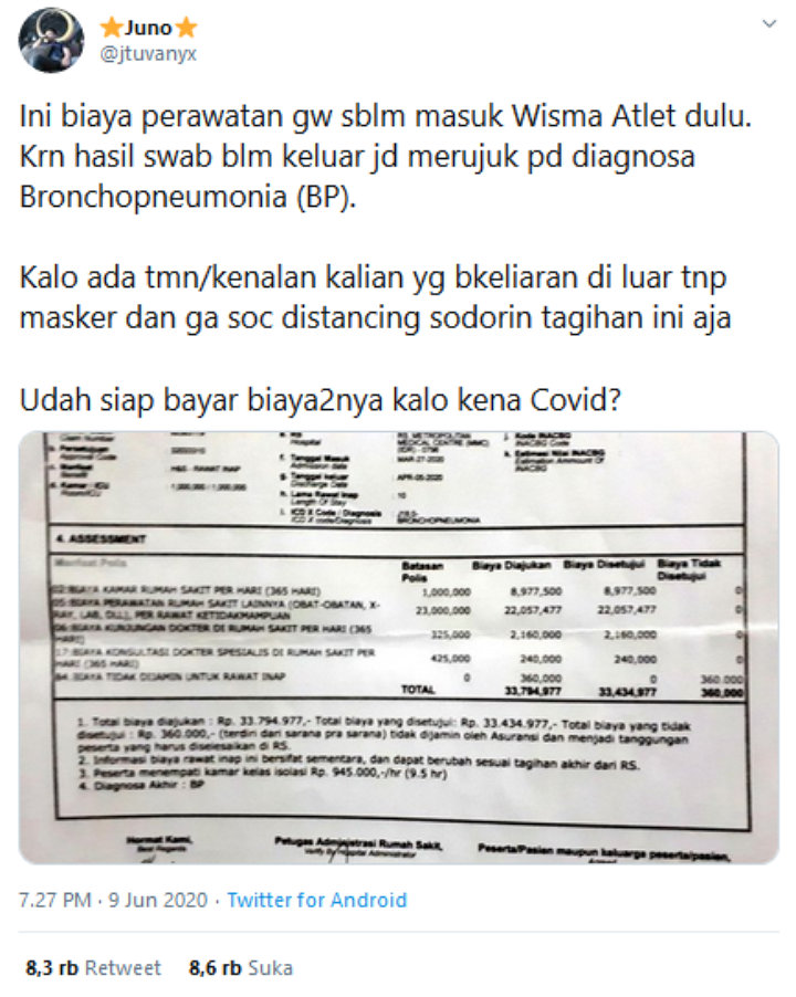 Tagihan RS Rp 70 Juta