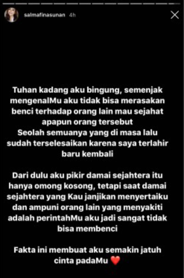 Salmafina Ungkap Tak Punya Rasa Benci Sejak Mengenal Tuhan Lebih Dekat