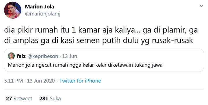 Diejek Lamban Ngecat Rumah, Marion Jola Semprot Netizen