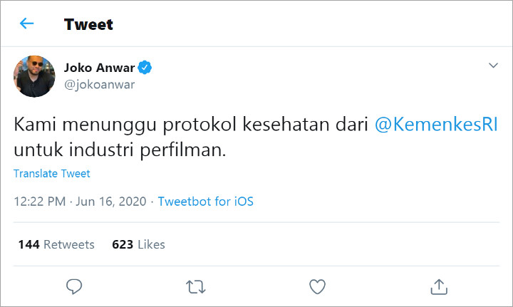 Joko Anwar Desak Kemenkes Bikin Protokol Kesehatan untuk Industri Film