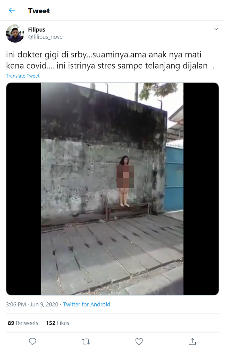 Dokter Gigi Tak Berbusana di Surabaya Bukan Karena Stres Suami-Anak Meninggal Akibat COVID-19