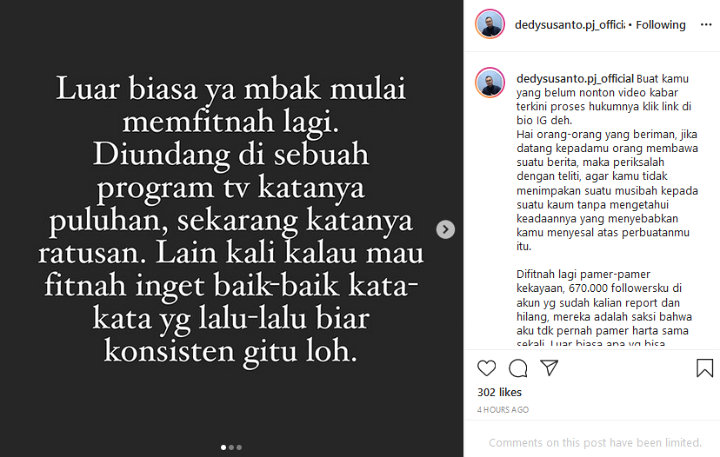 Dedy Susanto Merasa Difitnah Ancam Korban