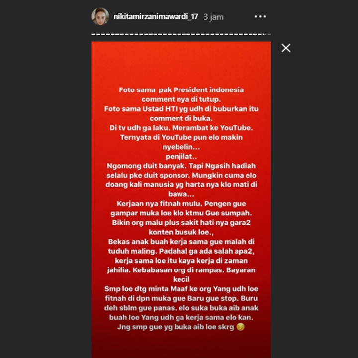 Nikita Mirzani Marah-Marah Ancam Buka Aib Orang, Diduga Baim Wong